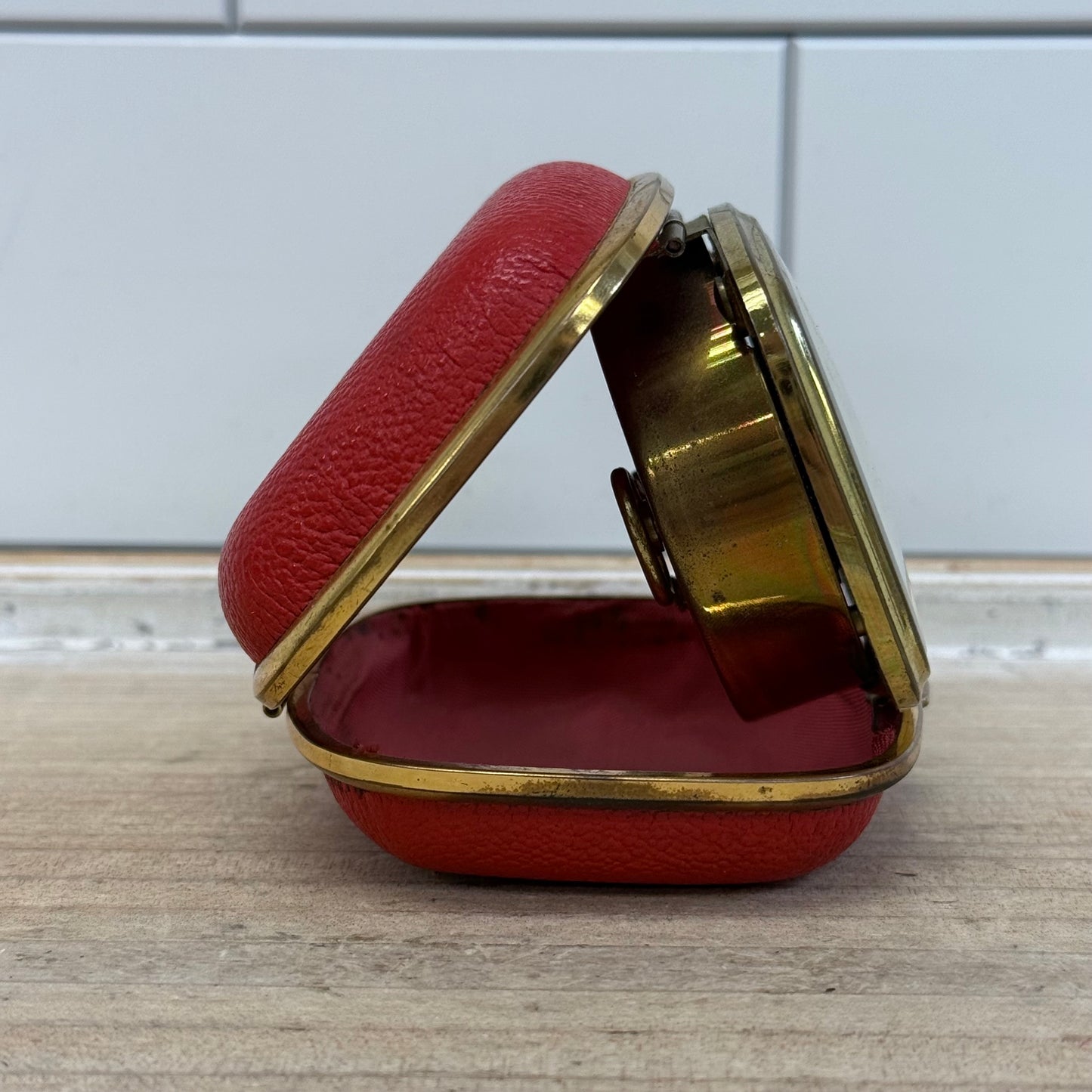 Bradley Mechanical Travel Alarm Clock in Red Leather Case