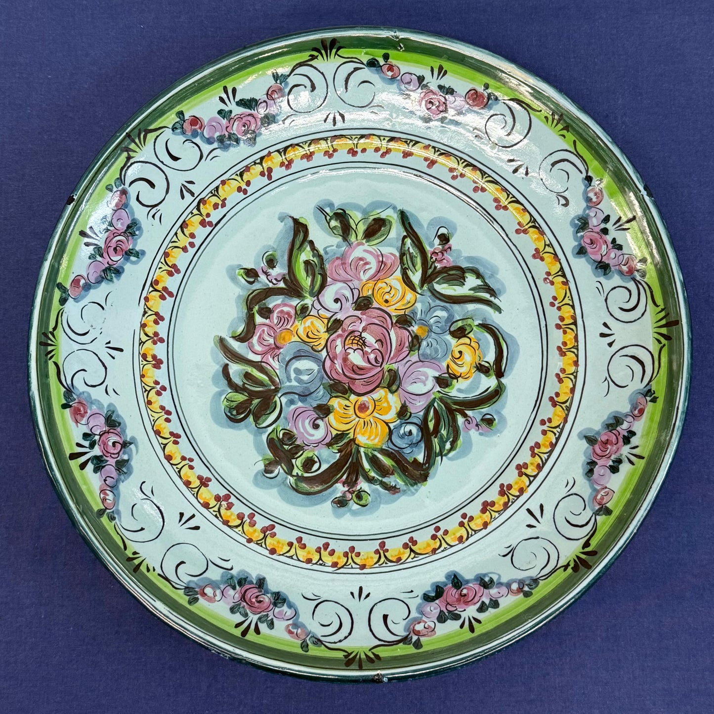 Hand Painted Floral Dish Signed Mediterranean Decor