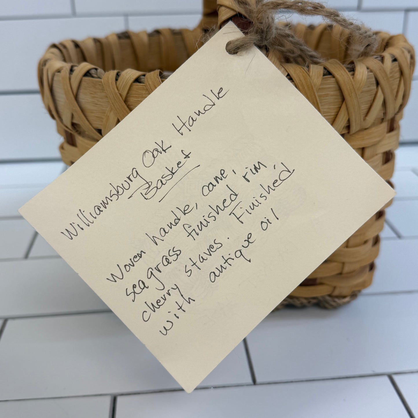 Handwoven Williamsburg Oak Handle Market Basket Signed