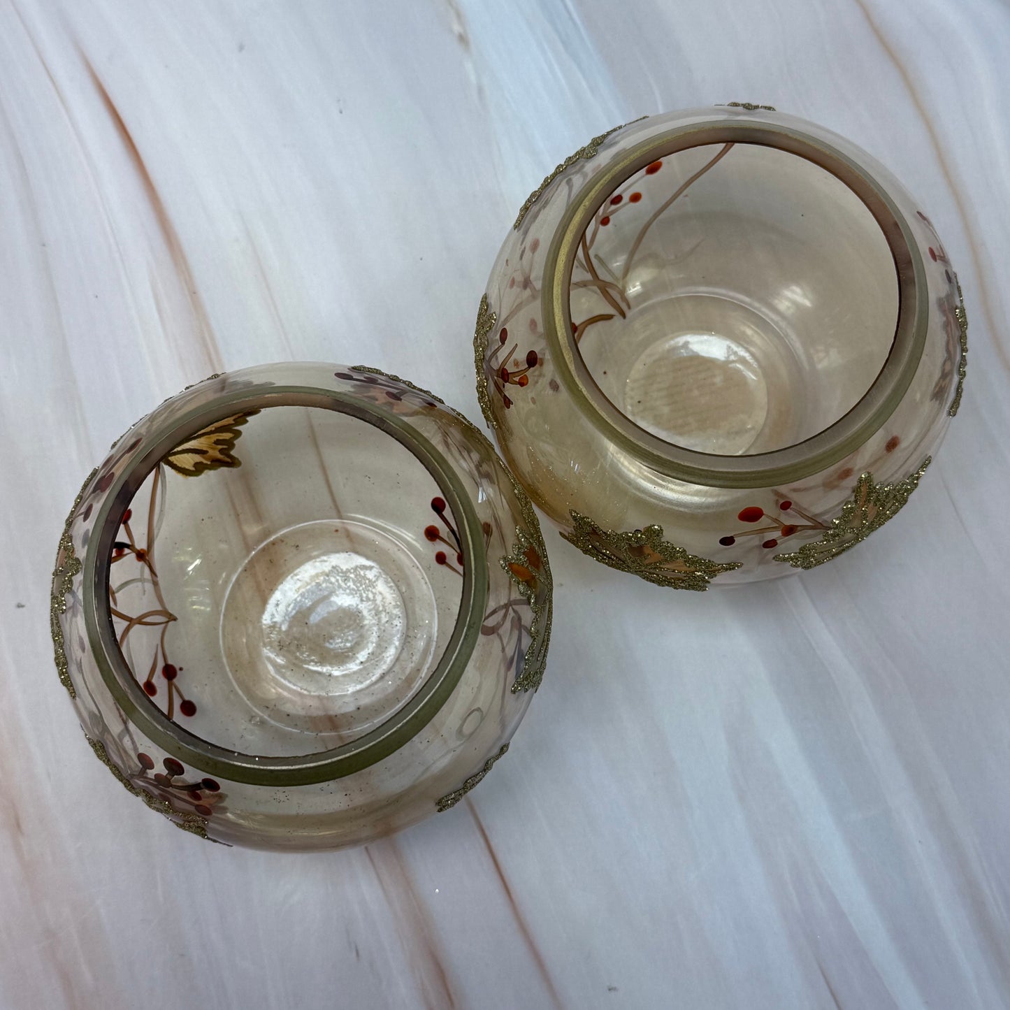 Autumn Leaves Glass Votive Holders, Set of 2