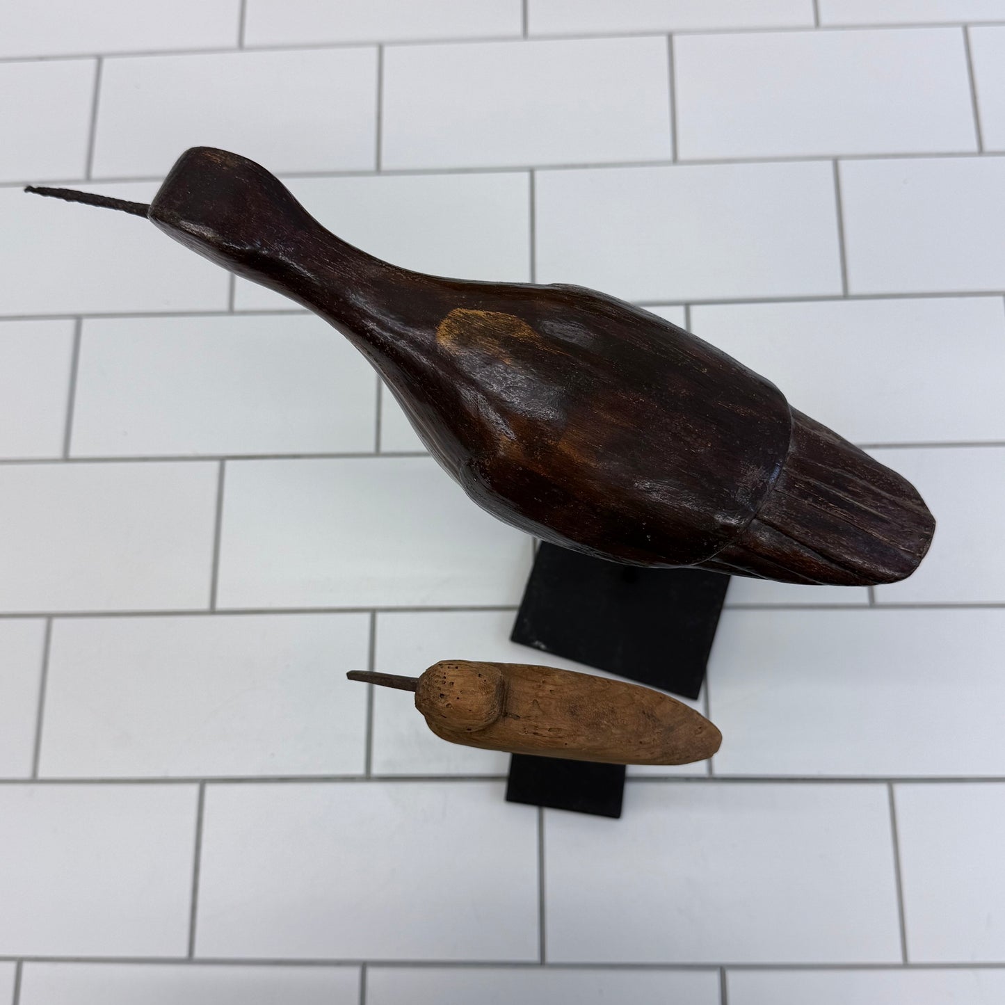 Wooden Curlew Bird Statues, Set of 2 Hand Carved