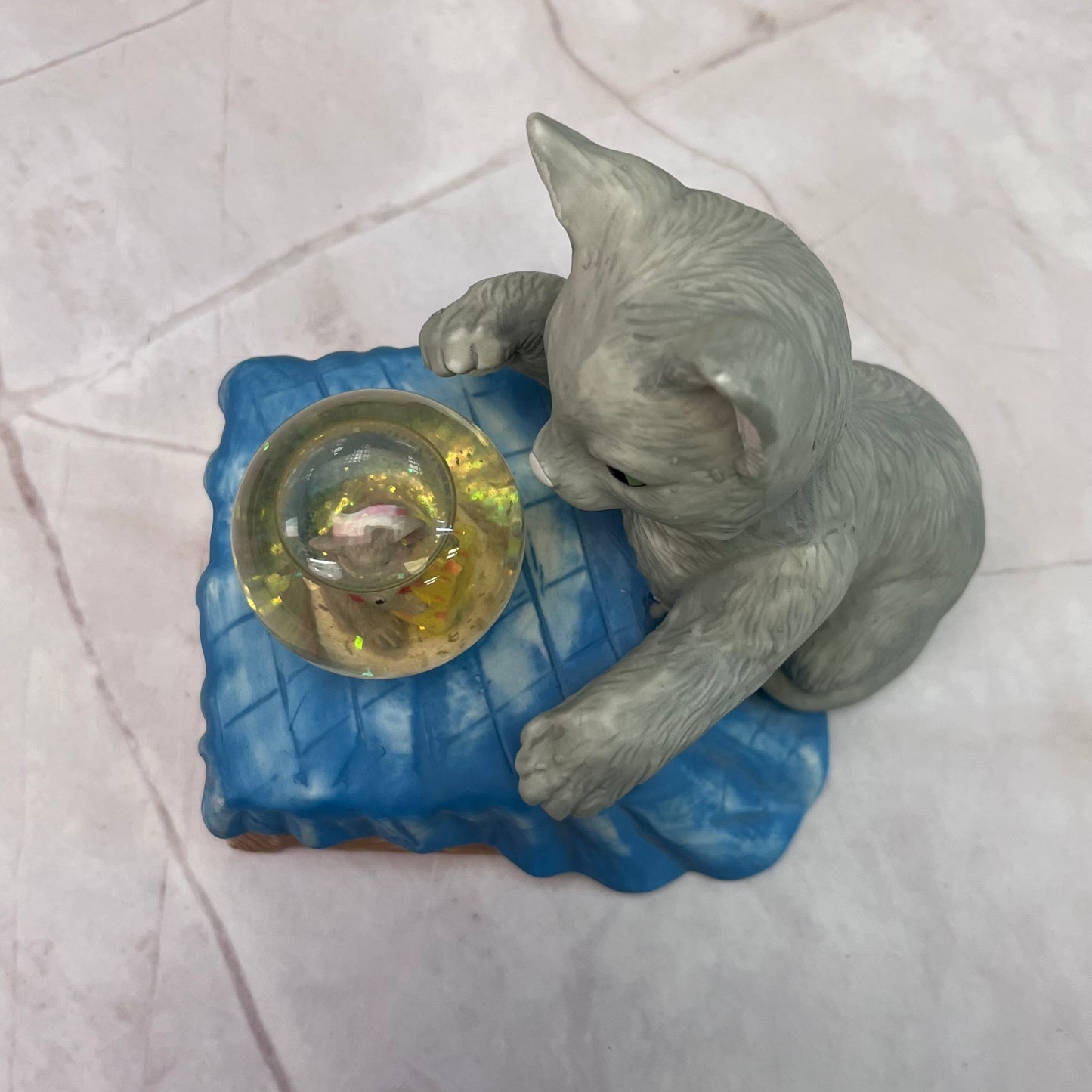 Cat and Mouse Porcelain Music Box with Water Globe
