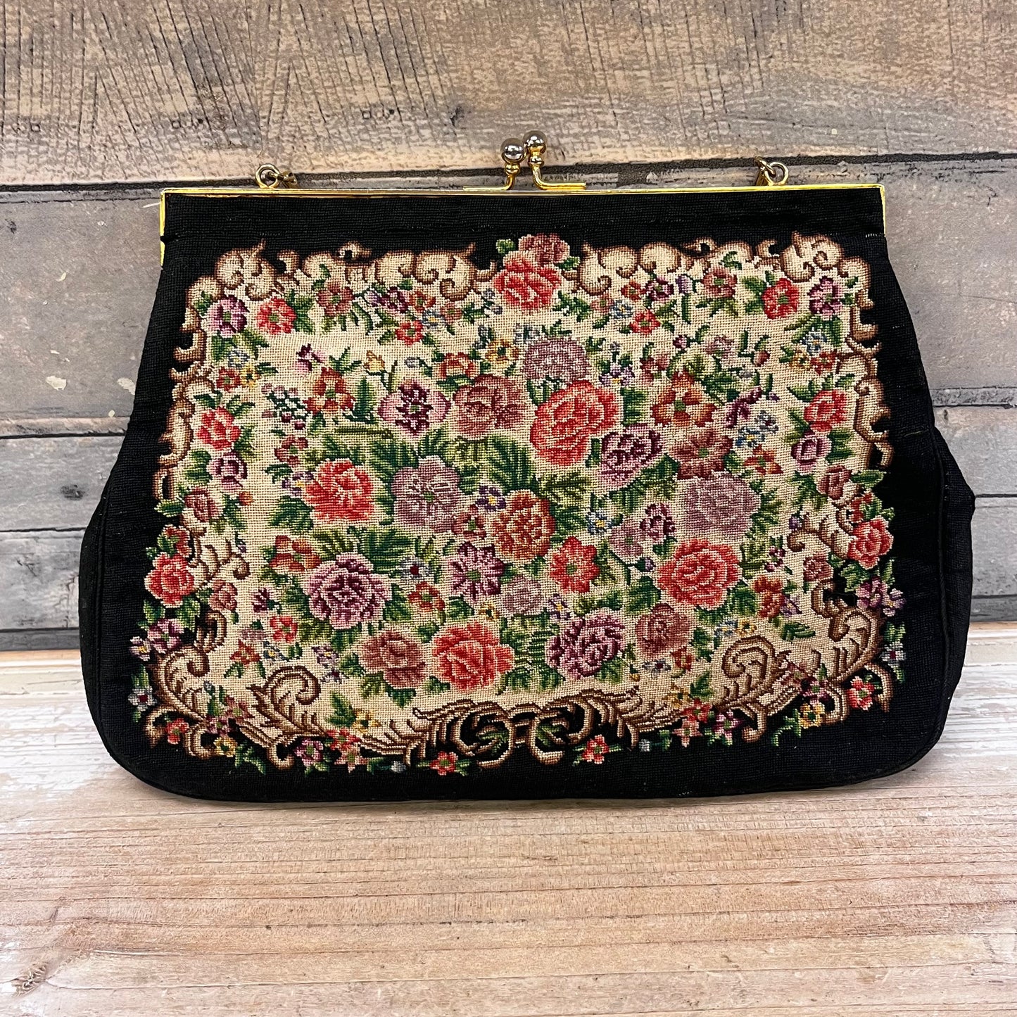 Petit Point Floral Needlepoint Evening Purse, 1950s