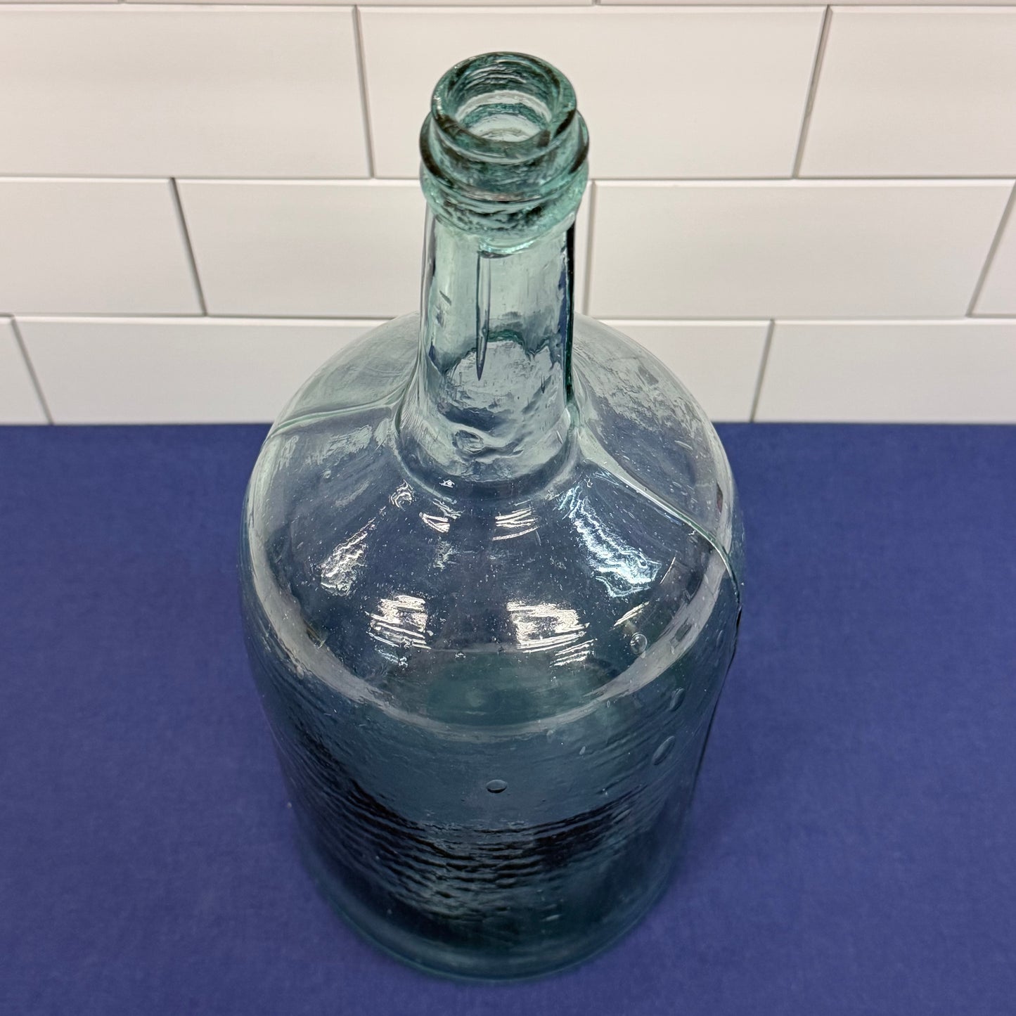 Hand Blown Aqua Glass Bottle Primitive Antique Demijohn