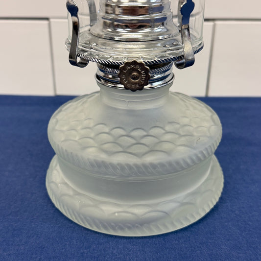 Lamplight Farms Frosted Hurricane Oil Lamp Fish Scale Glass 1980s