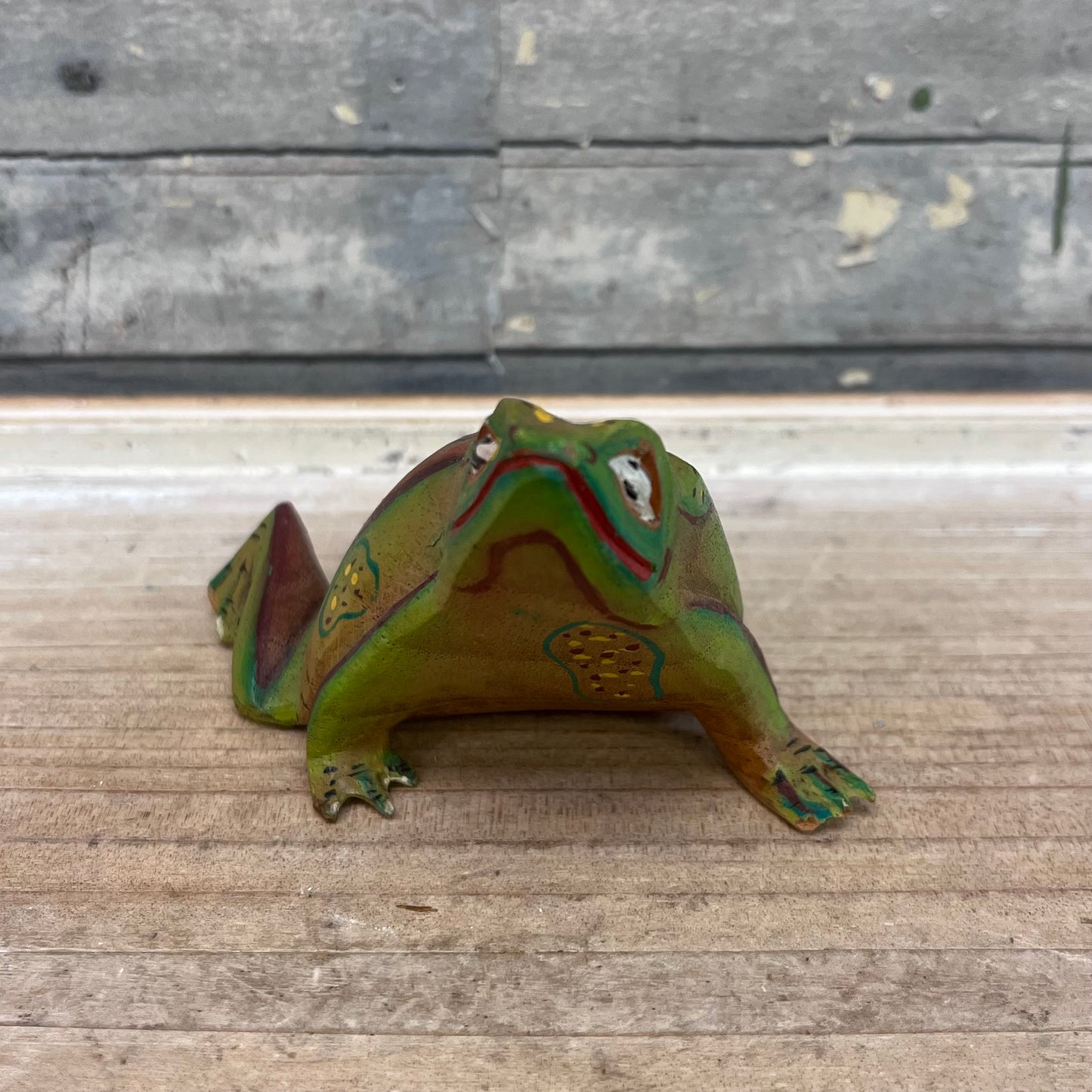 Folk Art Wooden Frog Figurine, Hand Painted