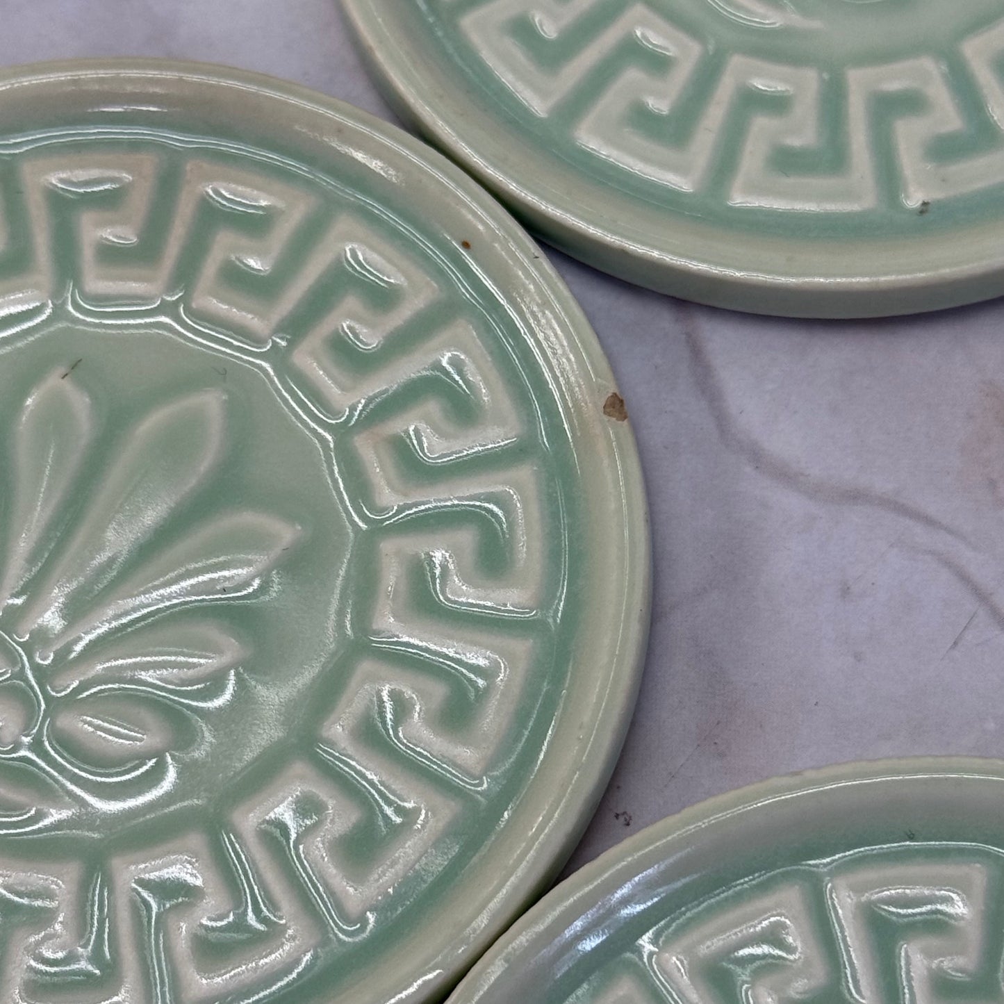 Greek Key Embossed Ceramic Coasters, Set of 8
