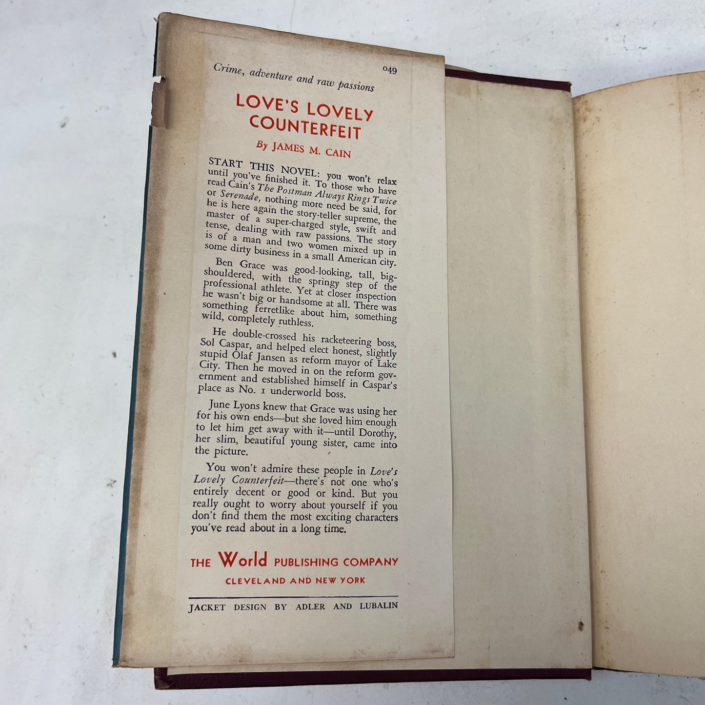 Love’s Lovely Counterfeit By James Cain, 1946