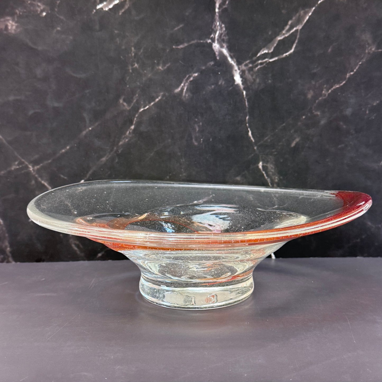 Handblown Swirled Art Glass Pedestal Bowl, Signed 2003