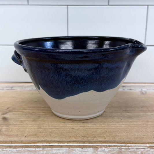Blue Stoneware Pottery Batter Bowl Signed