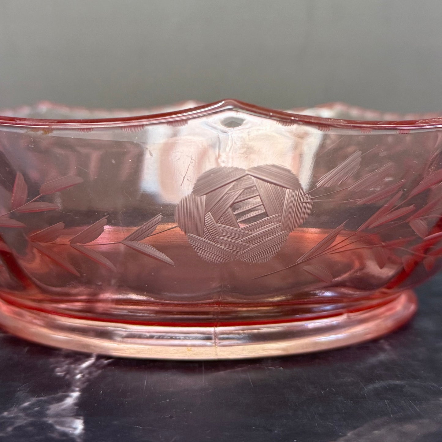 Etched Floral Depression Glass Dish