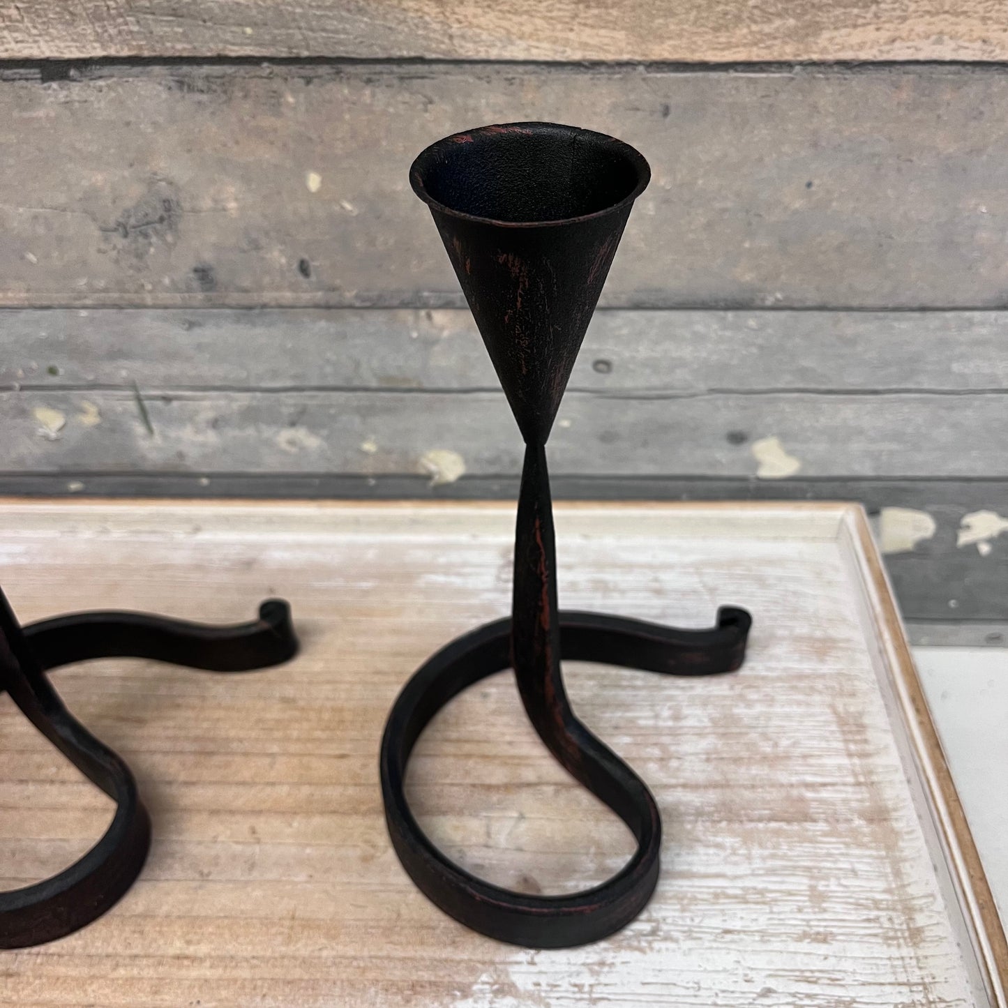 Danish Wrought Iron Curved Candlestick Holders, Set of 3
