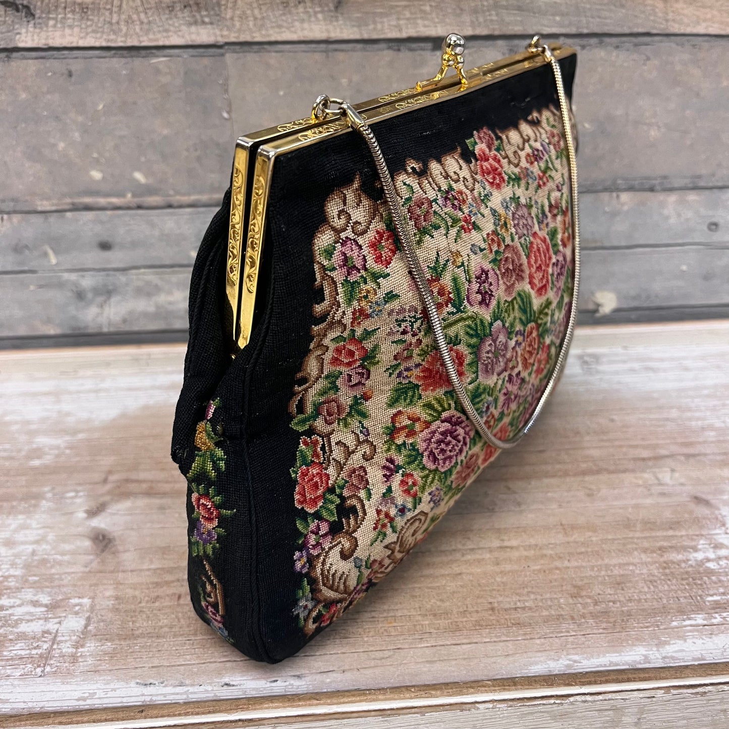 Petit Point Floral Needlepoint Evening Purse, 1950s