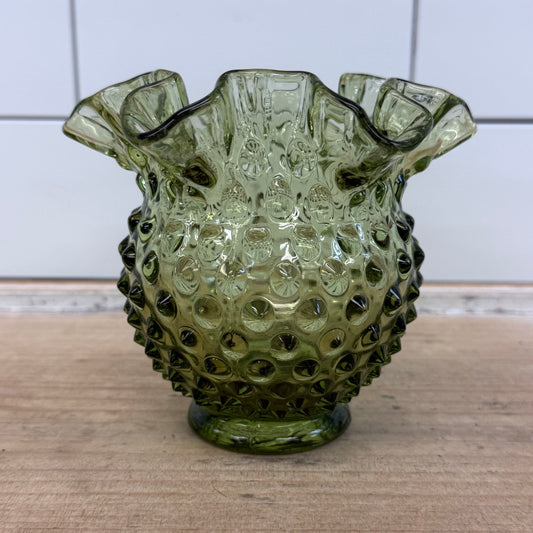 Fenton Colonial Green Hobnail Vase Vintage Art Glass Decor