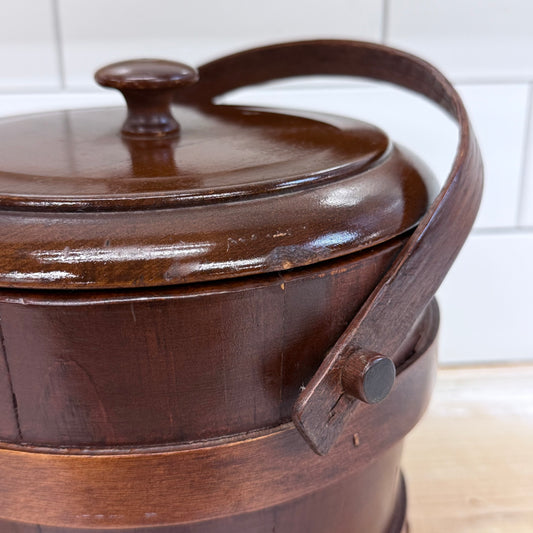 Ice Bucket with Glass Liner Barrel Style Mid Century Barware