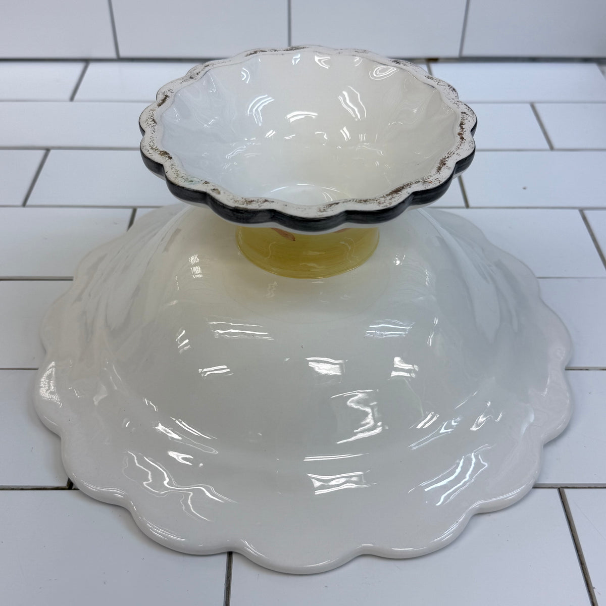 The Mane Lion Hand Painted Floral Pedestal Serving Bowl