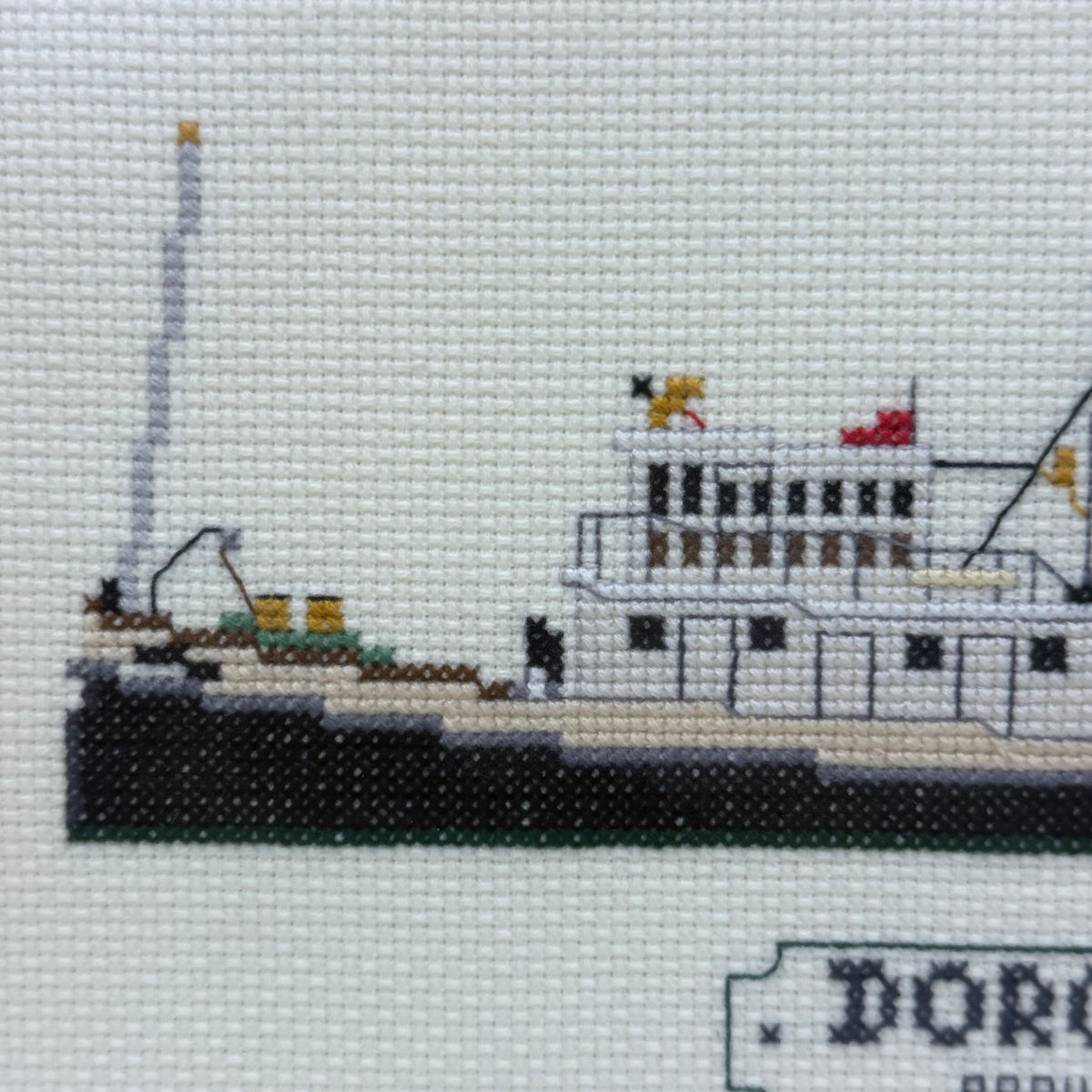 Tugboat Dorothy Newport News Framed Cross Stitch 1979
