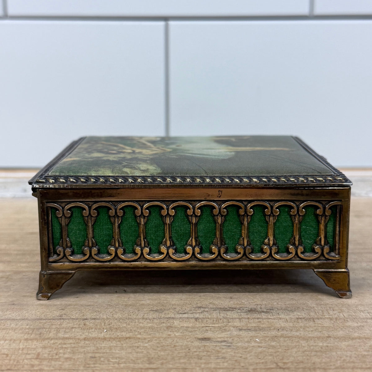 Vintage Degas Ballerina Jewelry Box Green Velvet Lined