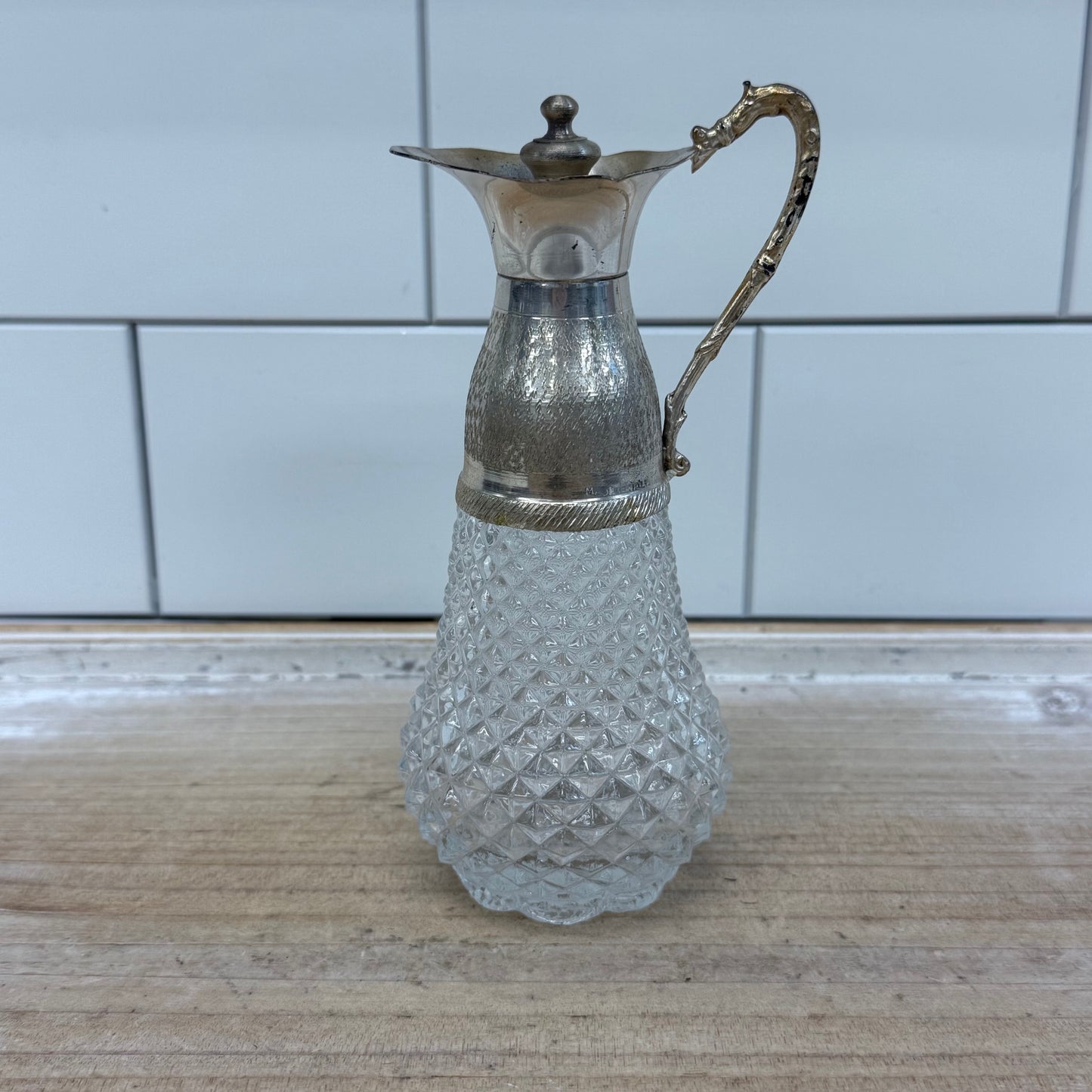 Claret Pitcher Silver Plated Pressed Glass, Made in Italy