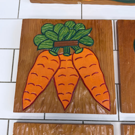 Hand Carved Wooden Fruit Wall Art Set Farmhouse Decor