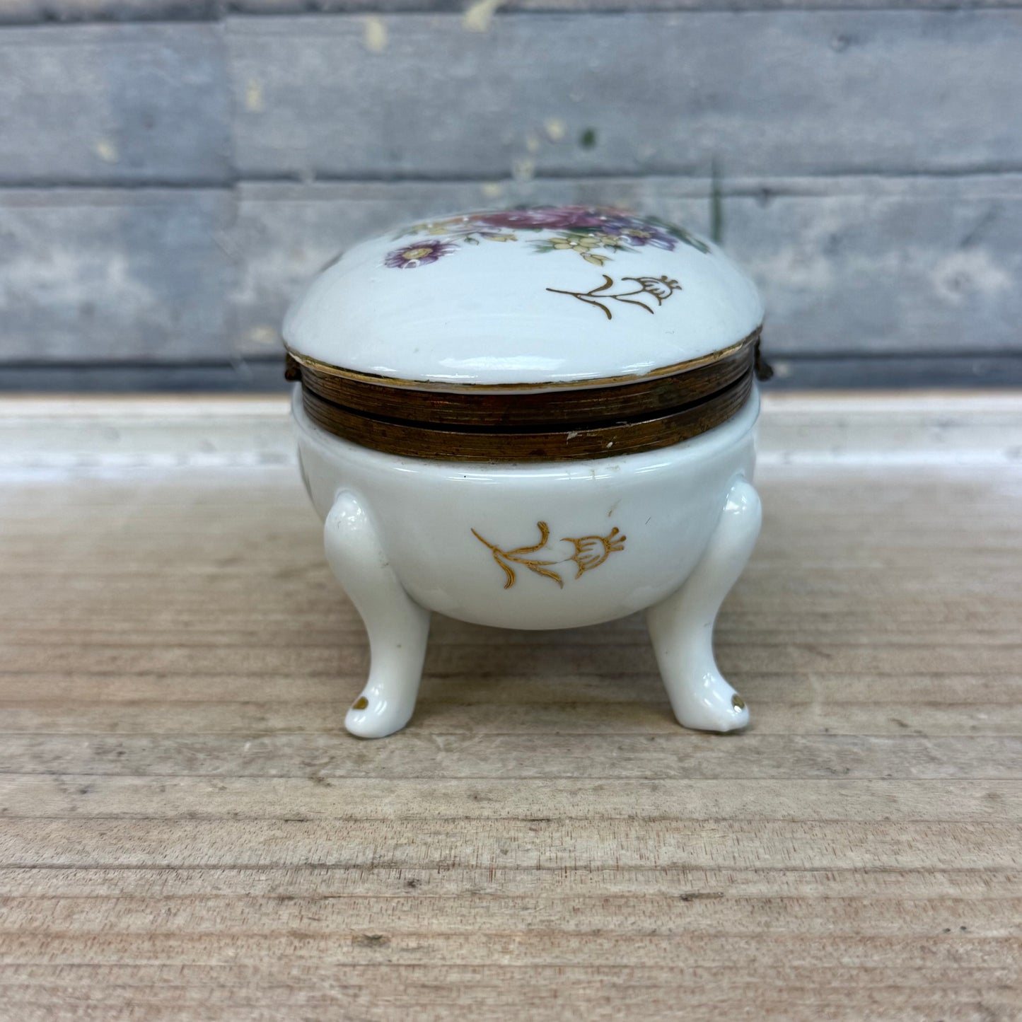 Napco Hand Painted Porcelain Footed Trinket Box