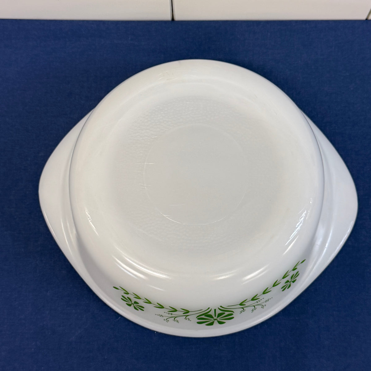 Glasbake Green Daisy Milk Glass Casserole Dish