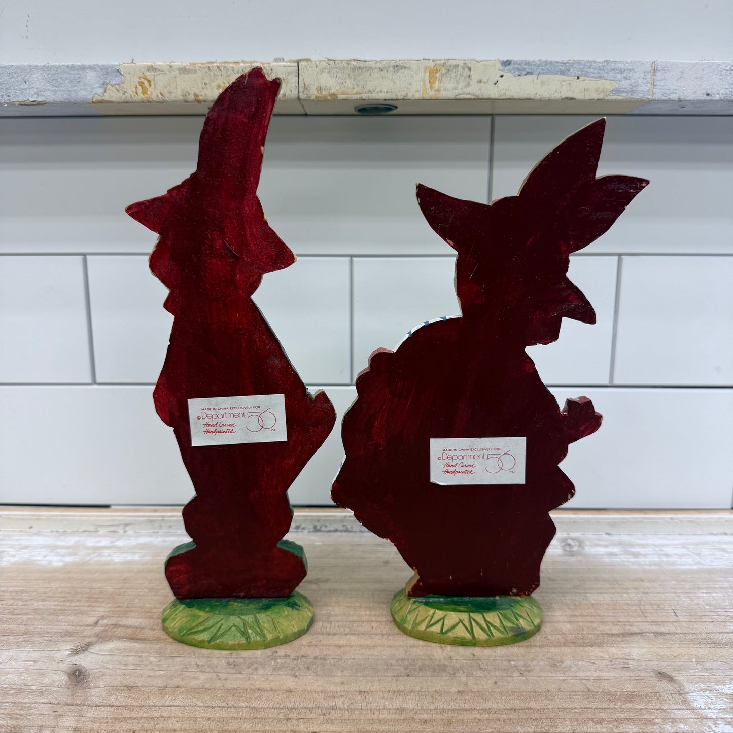 Department 56 Rabbit Figures Hand Painted Wooden, Set of 2