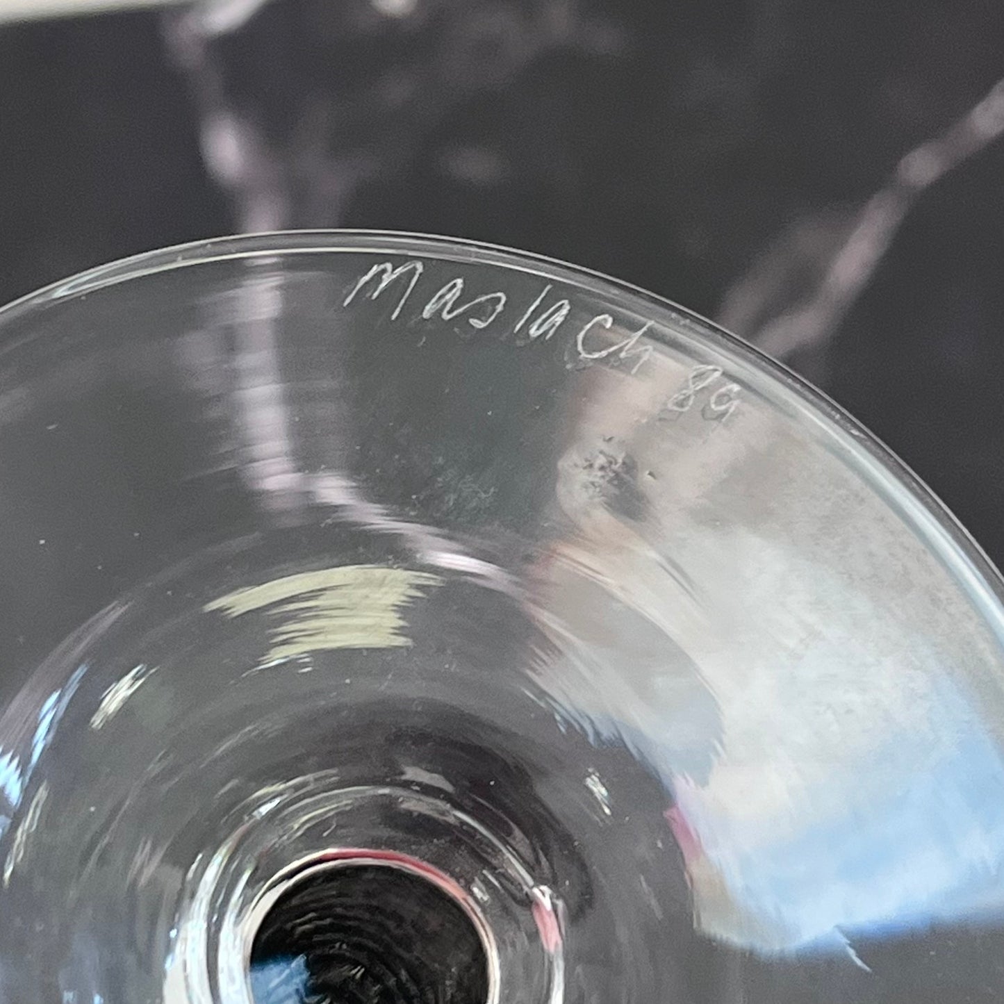 Steven Maslach Hand Blown Wine Glass, Signed 1989