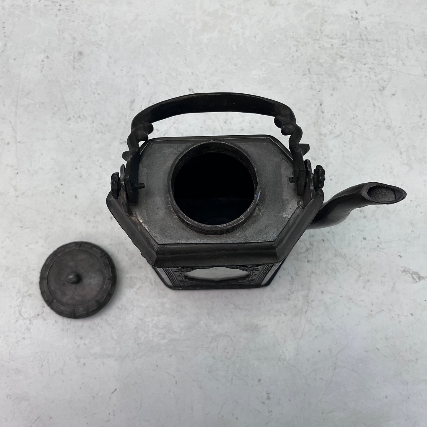 Shantou Cast Iron & Pewter Teapot, Antique