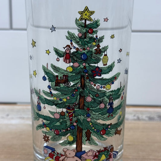 Nikko Christmas Tree Teddy Bear Highball Glass Tumblers Set of 4