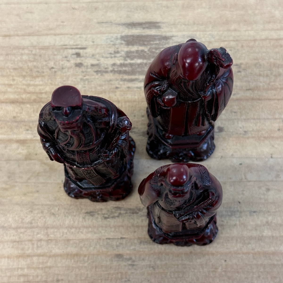 Vintage Chinese Fu Lu Shou Three Star Gods Red Resin Figurines