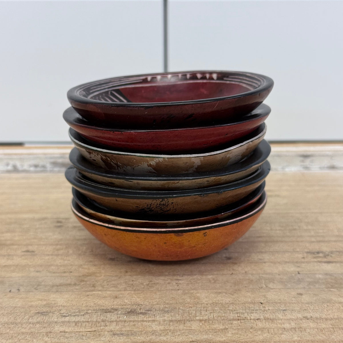 African Kisii Soapstone Zebra Trinket Dishes Set of 7