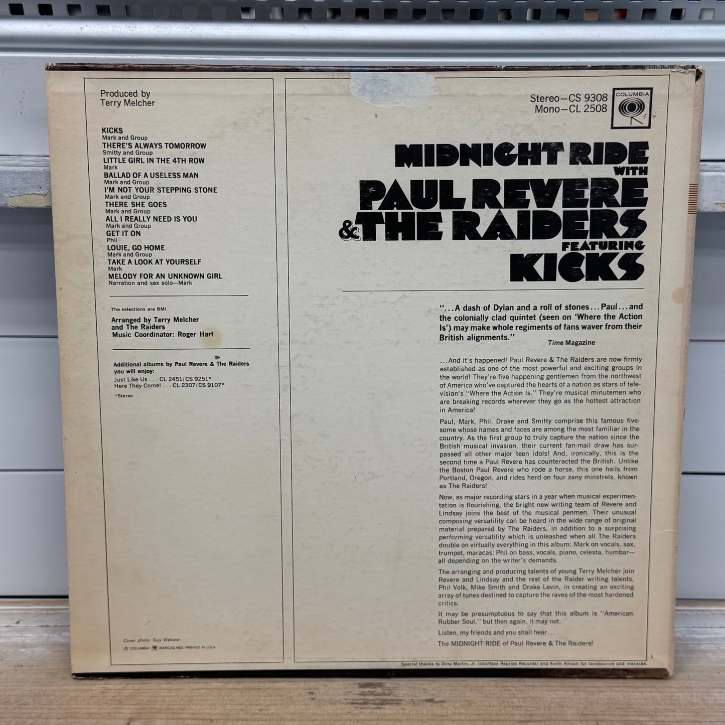 Paul Revere & The Raiders Midnight Ride Mono Vinyl Record 1966 #CL2508