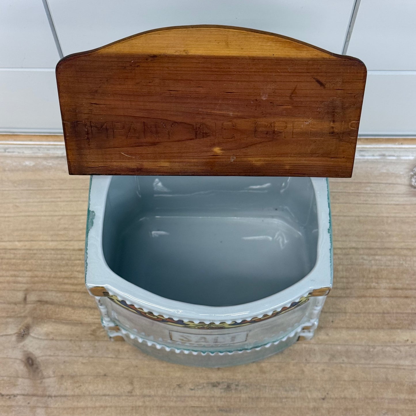 Wall Mounted Porcelain Lusterware Salt Box with Lid