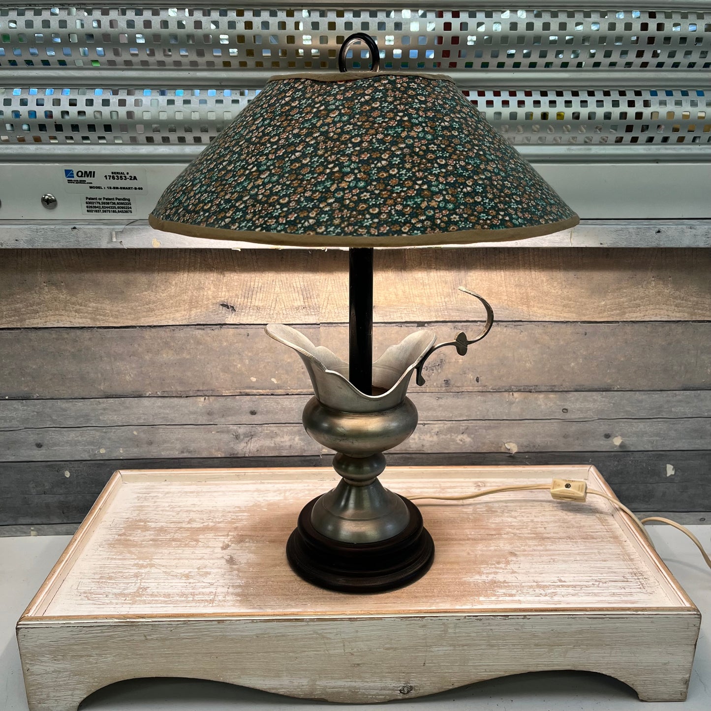 Table Lamp, Pewter Pitcher & Floral Shade