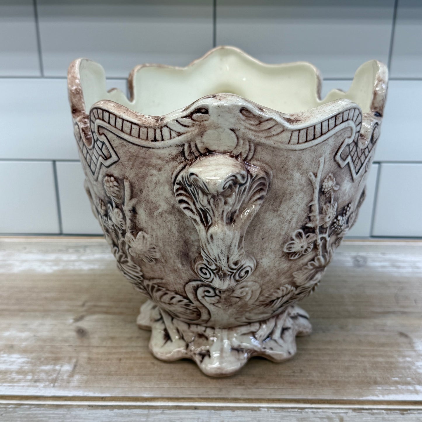 Relief Detailed Bird Planter, Signed 1980