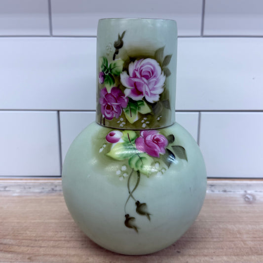 Lefton Floral Carafe & Dish Set Porcelain Pink Roses Vintage