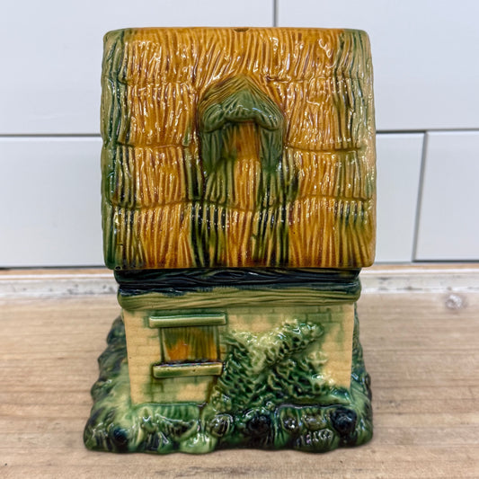 Majolica Style Glazed Ceramic Cottage Birdhouse