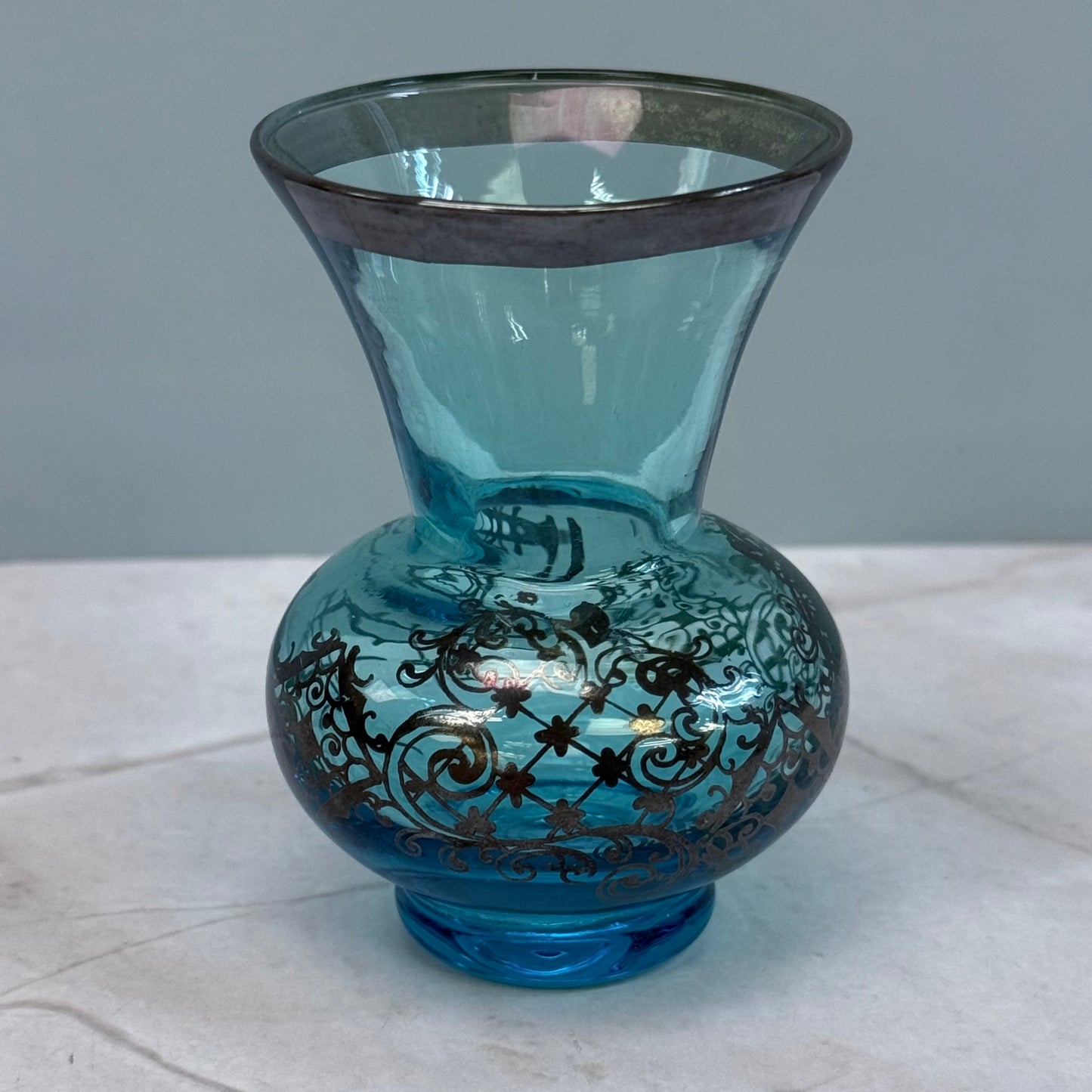 Venetian Glass Silver Overlay Vase
