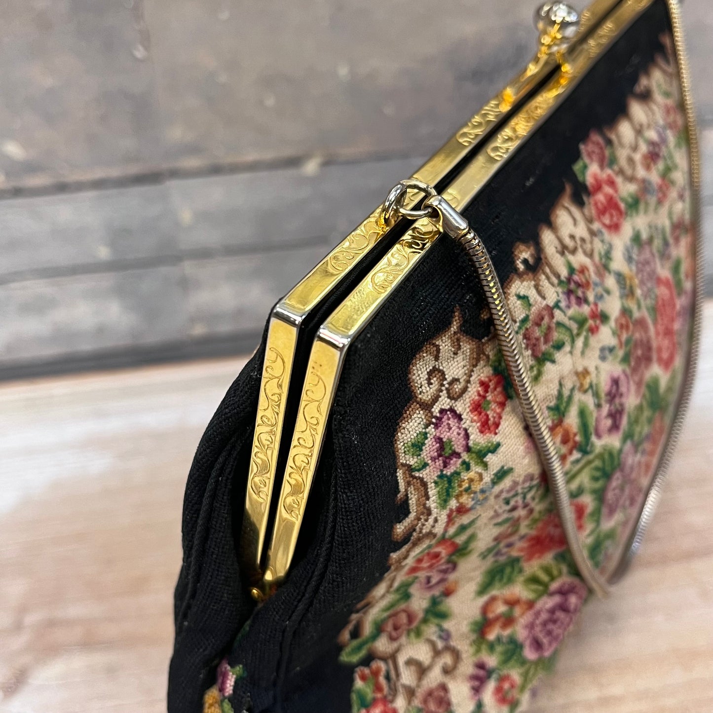 Petit Point Floral Needlepoint Evening Purse, 1950s