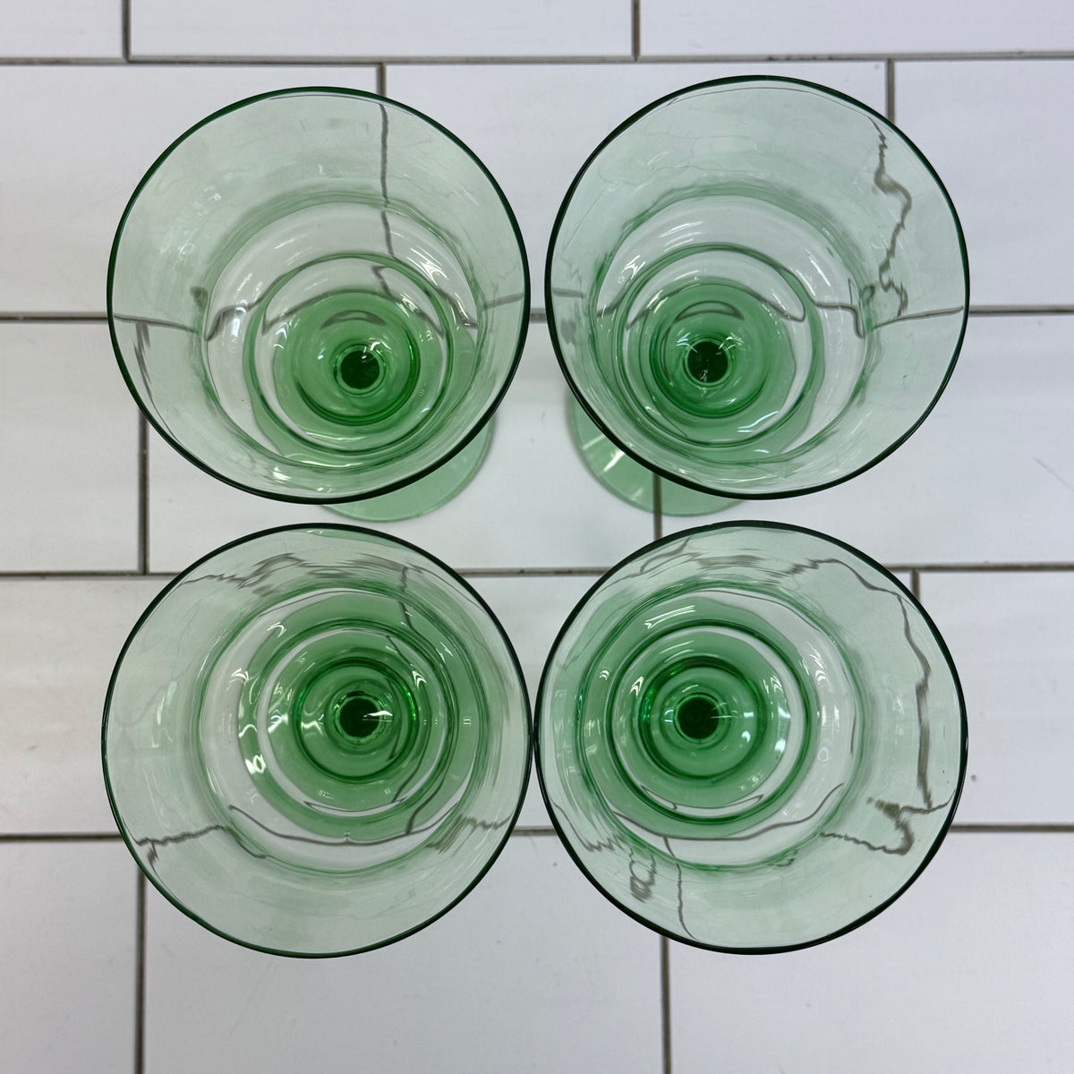 Green Glass Goblets Flared Bowl Set of 4