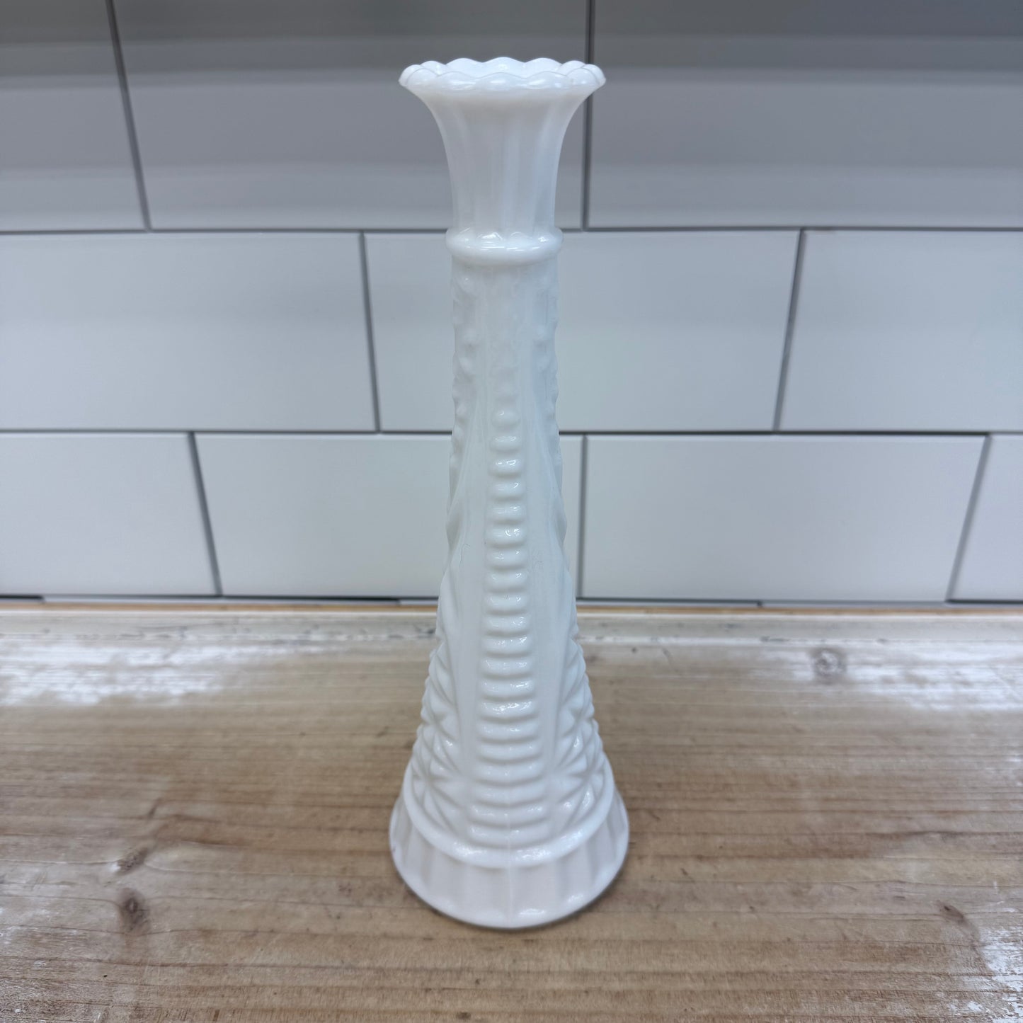 Anchor Hocking Stars and Bars Milk Glass Bud Vase