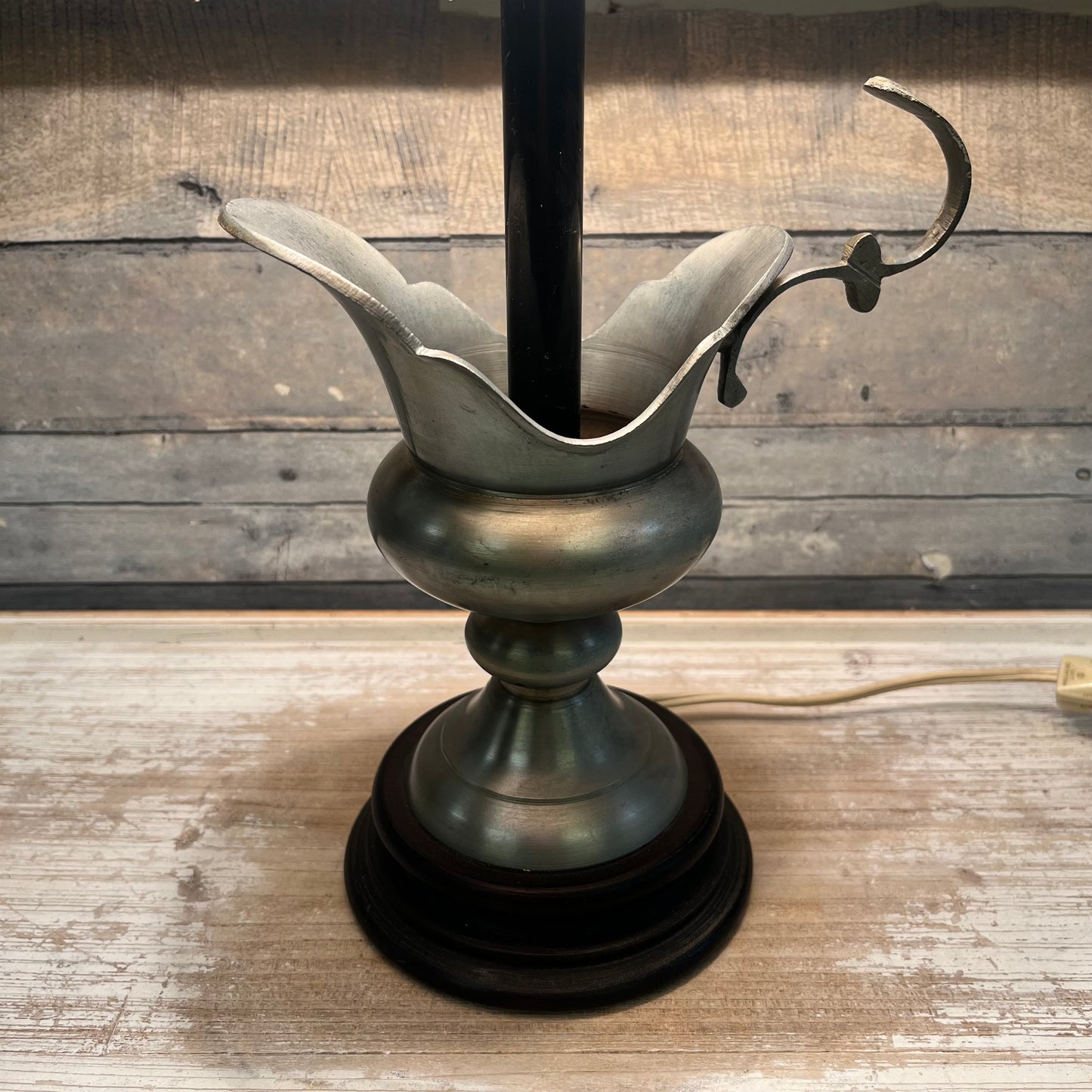 Table Lamp, Pewter Pitcher & Floral Shade