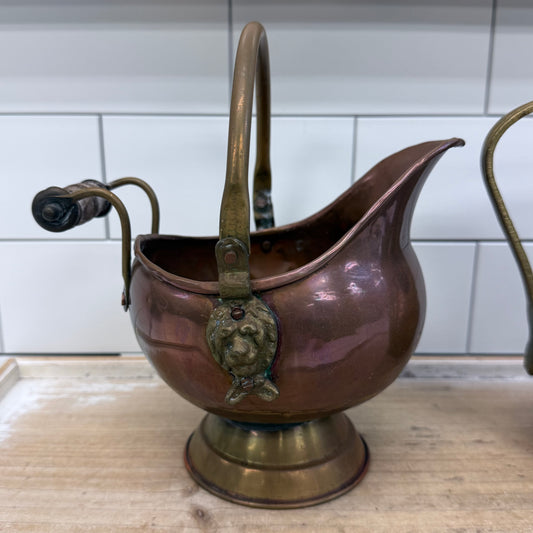 Copper Coal Scuttle & Hammered Pitcher Decor Set