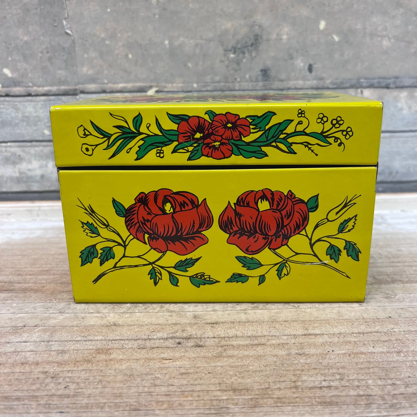 Syndicate Mfg. Co. Floral Tin Recipe Box, 1970s