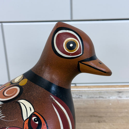 Vintage Mexican Folk Art Hand Painted Pottery Pheasant Bird