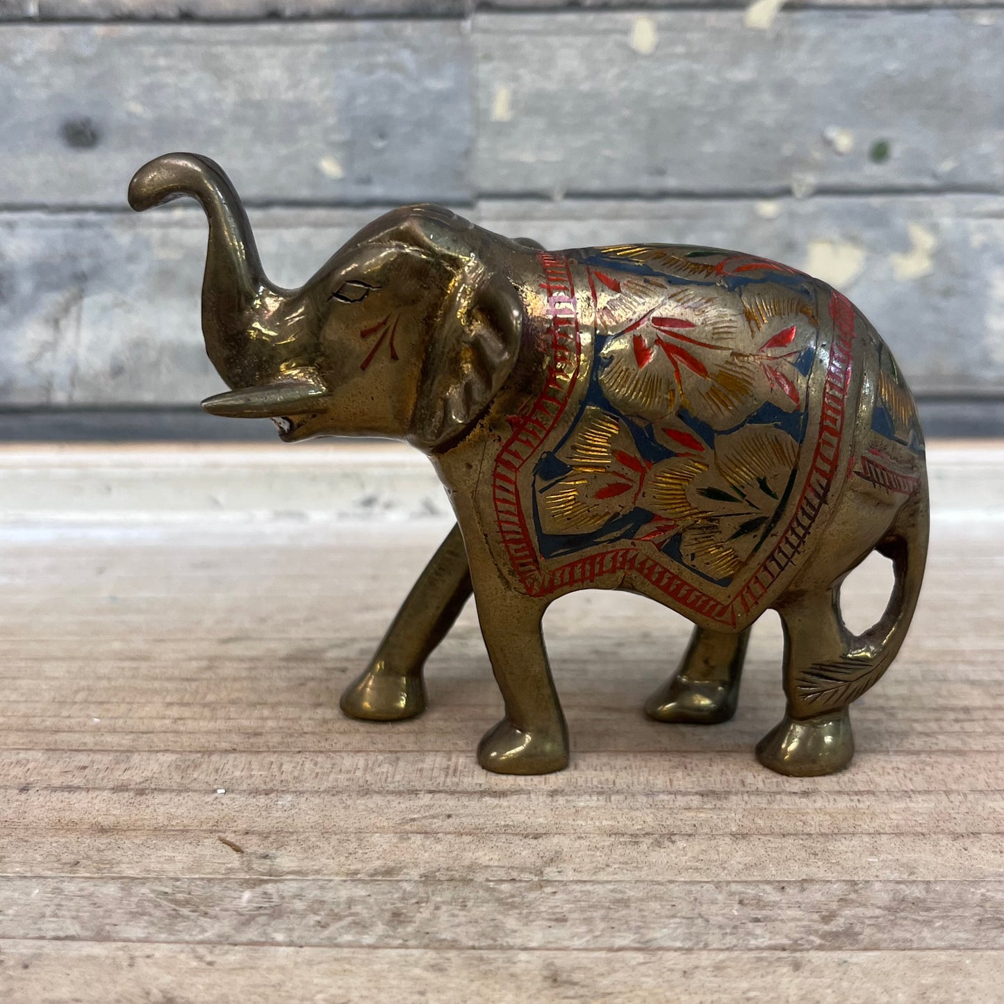 Brass Elephant Figurine, Hand Painted