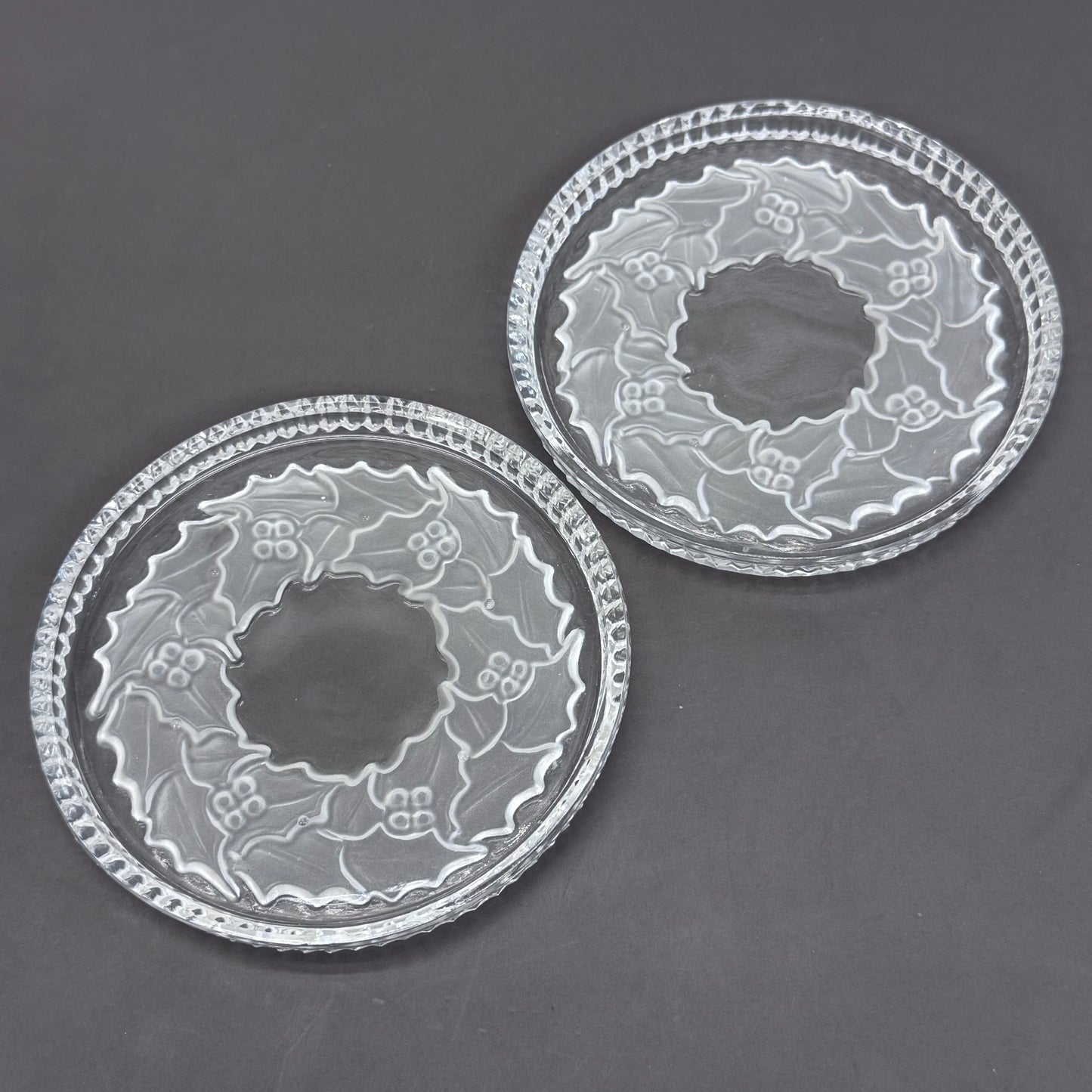 Cut Crystal Coasters Holly Wreath, Set of 2
