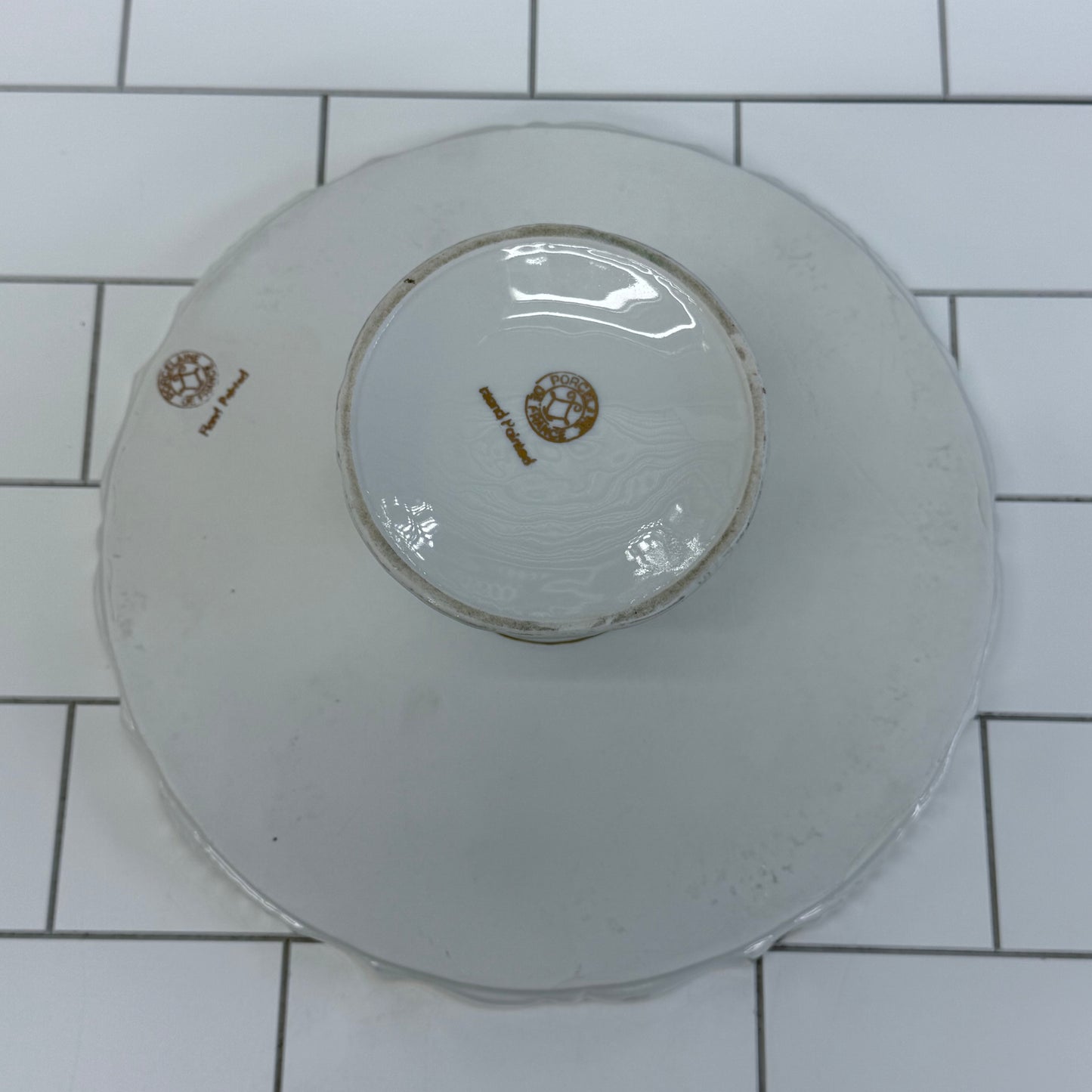 Porcelaine de France Cake Stand, Hand Painted Gilded