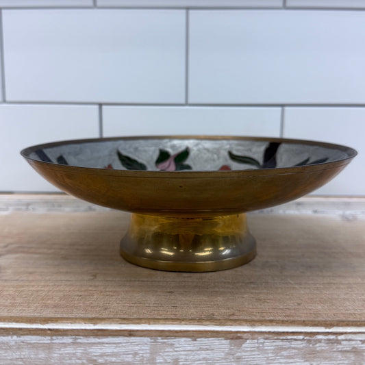 PWF Solid Brass Enamel Bird Bowl India 1970s Decor